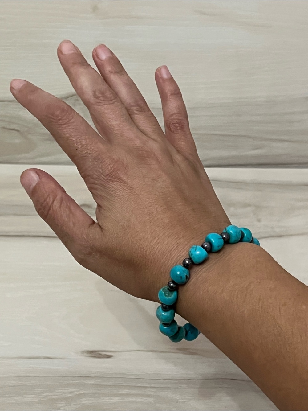 VTG Carolyn Pollack Relios Sterling Silver 9mm Turquoise Beaded Bracelet